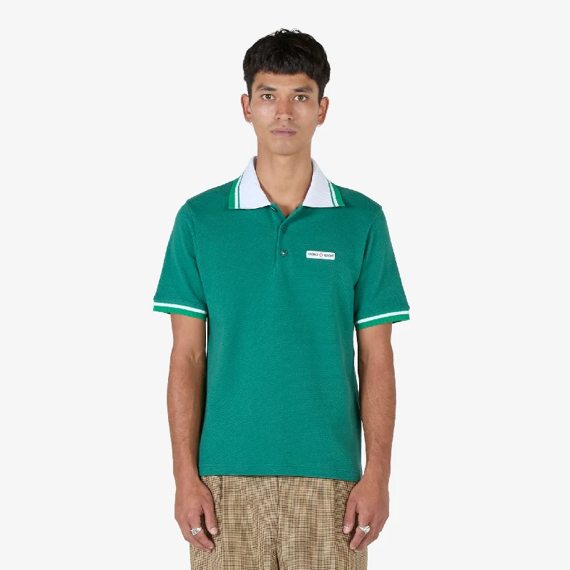 Minimal Contemporary Textured Pique Polo Evergreen